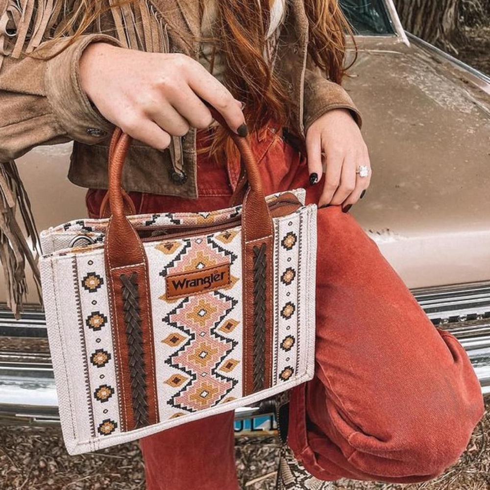 Wrangler Brown and Cream Geometric Tote Bag